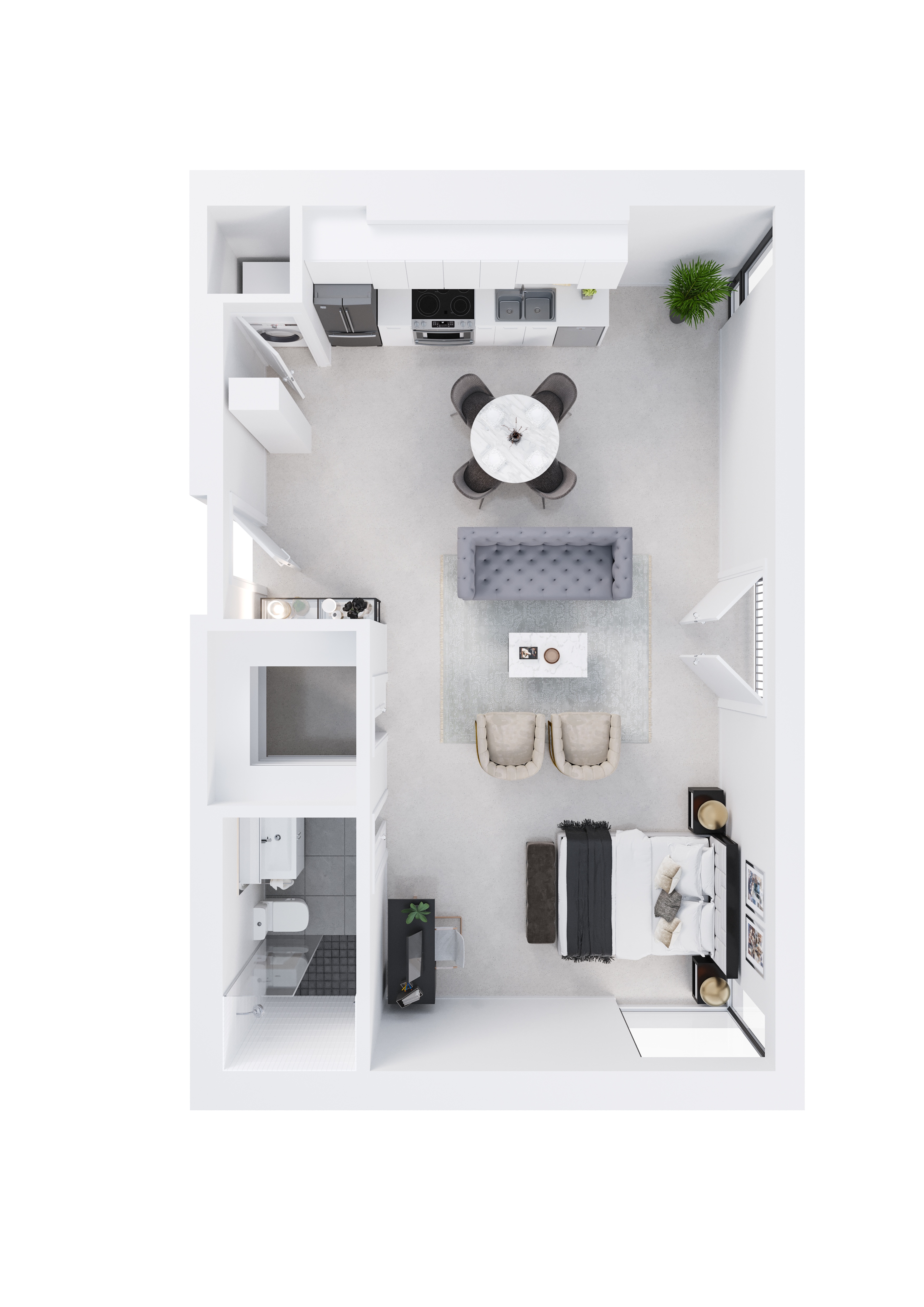 Floor plan for studio, 1 bath, 881 sqft